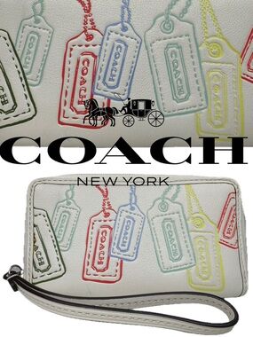 Coach White Leather Multicolor Y2K Hangtag Wallet